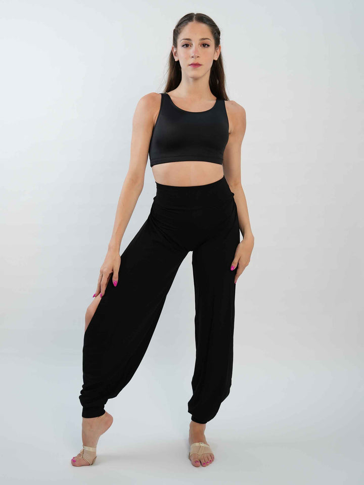 Pantalón de Jazz para mujer – coupe ample et fluido, jambes larges et taille haute, idéal pour le yoga, la danza moderna et contemporaine – couleur negro