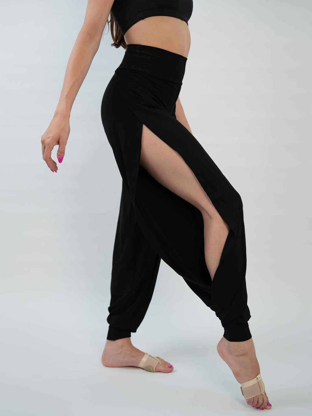 Pantalón de Jazz para mujer – coupe ample et fluido, jambes larges et taille haute, idéal pour le yoga, la danza moderna et contemporaine – couleur negro - vue de côté