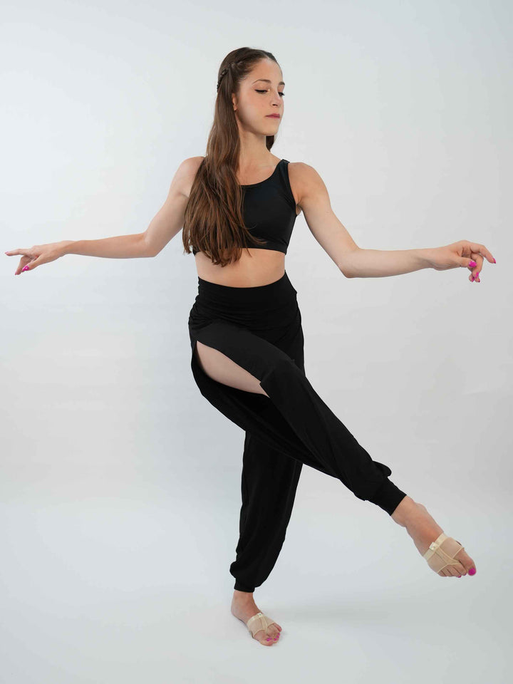 Pantalón de Jazz para mujer – coupe ample et fluido, jambes larges et taille haute, idéal pour le yoga, la danza moderna et contemporaine – couleur negro