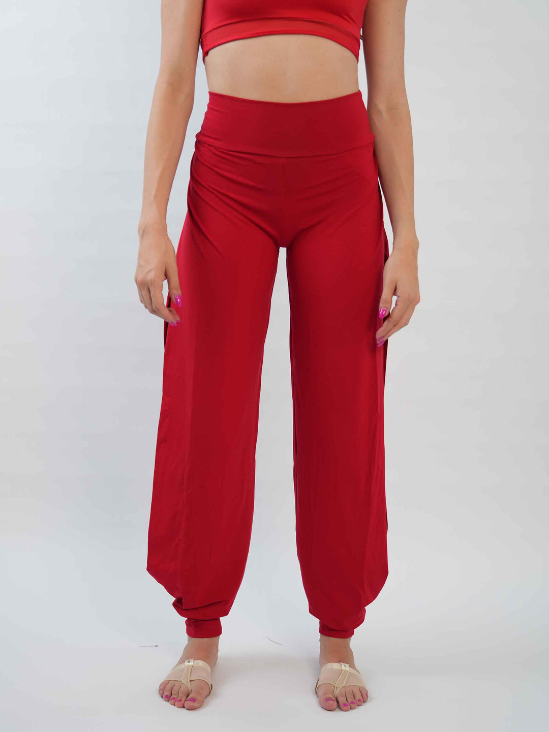 Pantalón de Jazz para mujer – coupe ample et fluido, jambes larges et taille haute, idéal pour le yoga, la danza moderna et contemporaine – couleur rojo