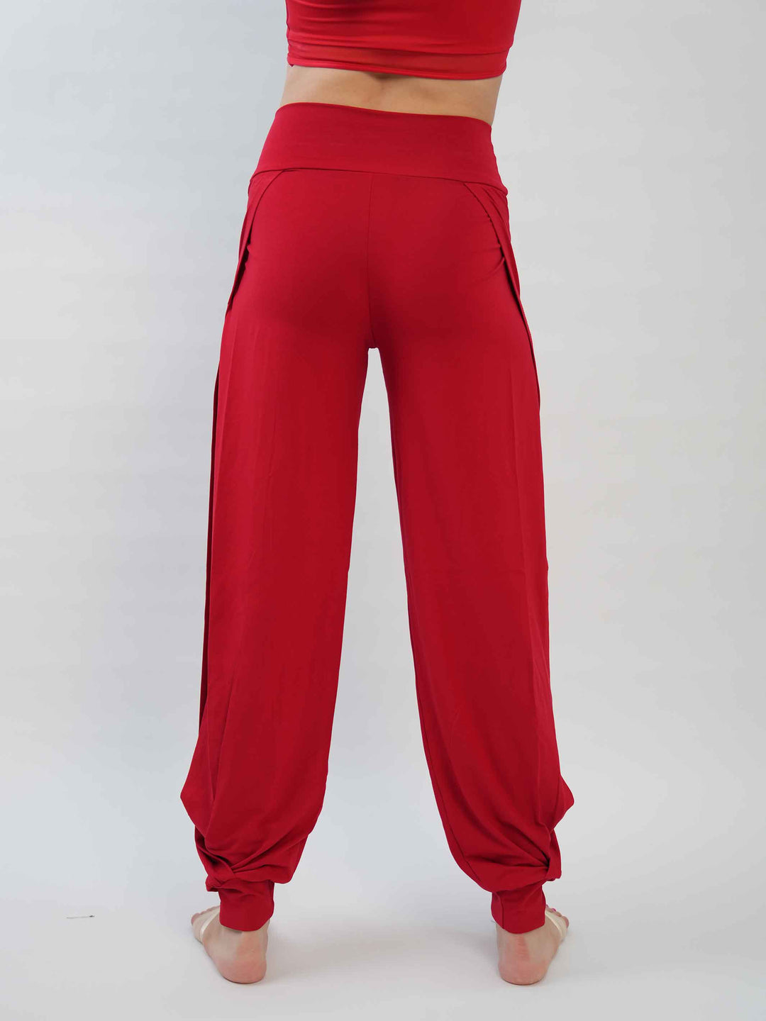 Pantalón de Jazz para mujer – coupe ample et fluido, jambes larges et taille haute, idéal pour le yoga, la danza moderna et contemporaine – couleur rojo - vue arrière