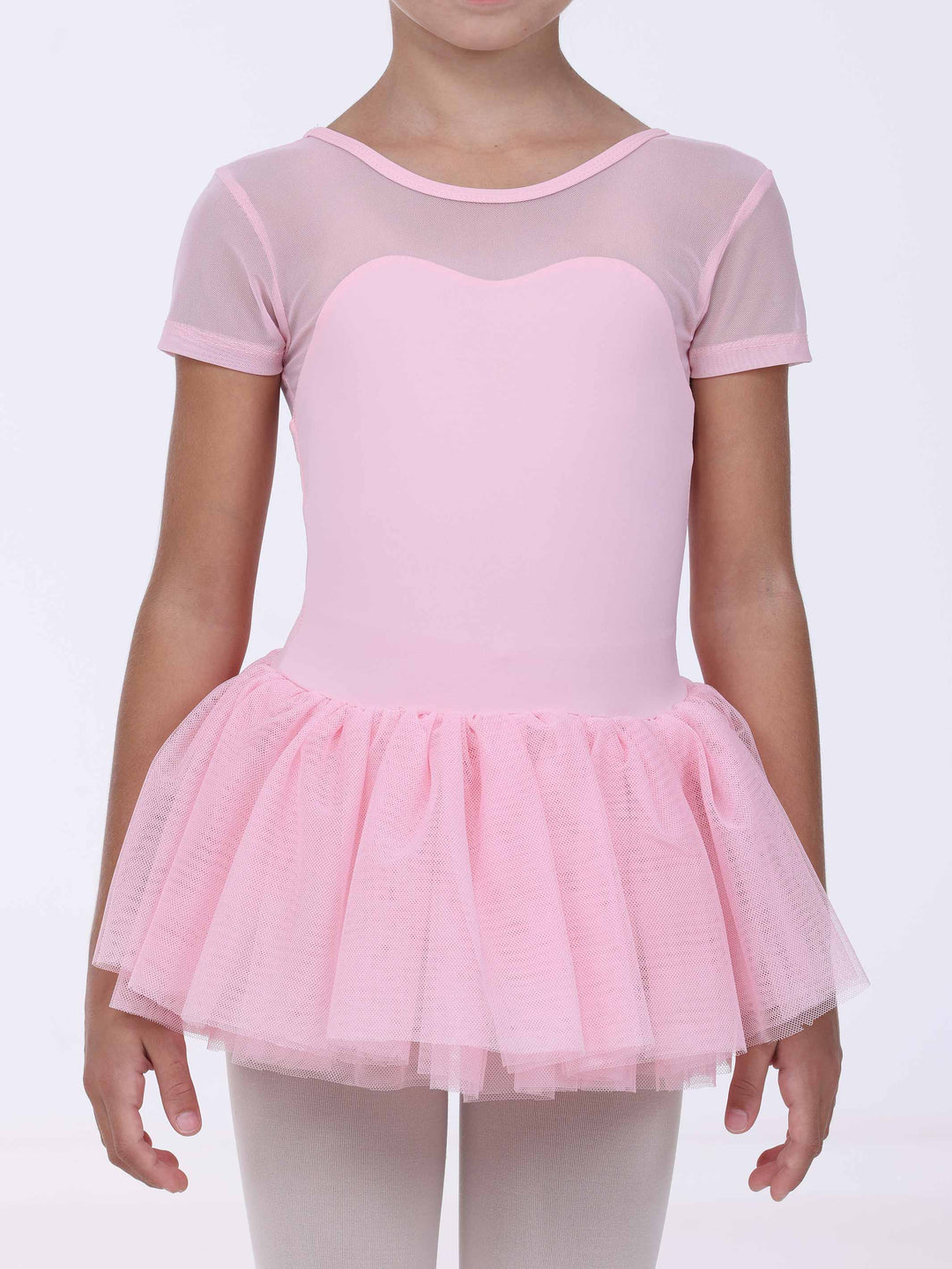 Détail du buste en tul y de la falda tutu rosa clair – vestido de danse para niña.