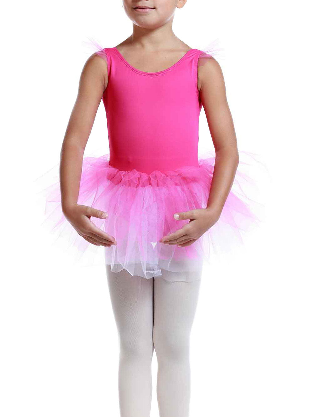 Vestido tutu à manches volantes en tul para niñas, falda volumineuse à plusieurs couches, détail en forme de cœur au dos, idéale pour les clase et actuacións de ballet, couleur rosa vif - vue de face