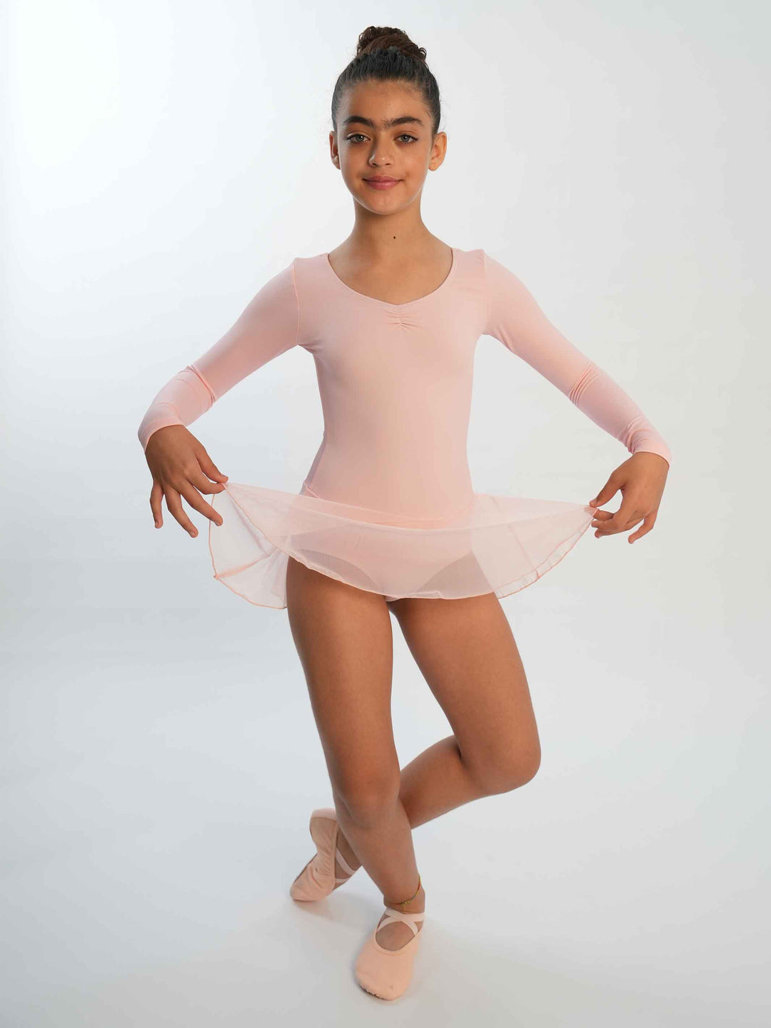 Vestido de ballet à mangas largas para niñas, avec pinçage à l&