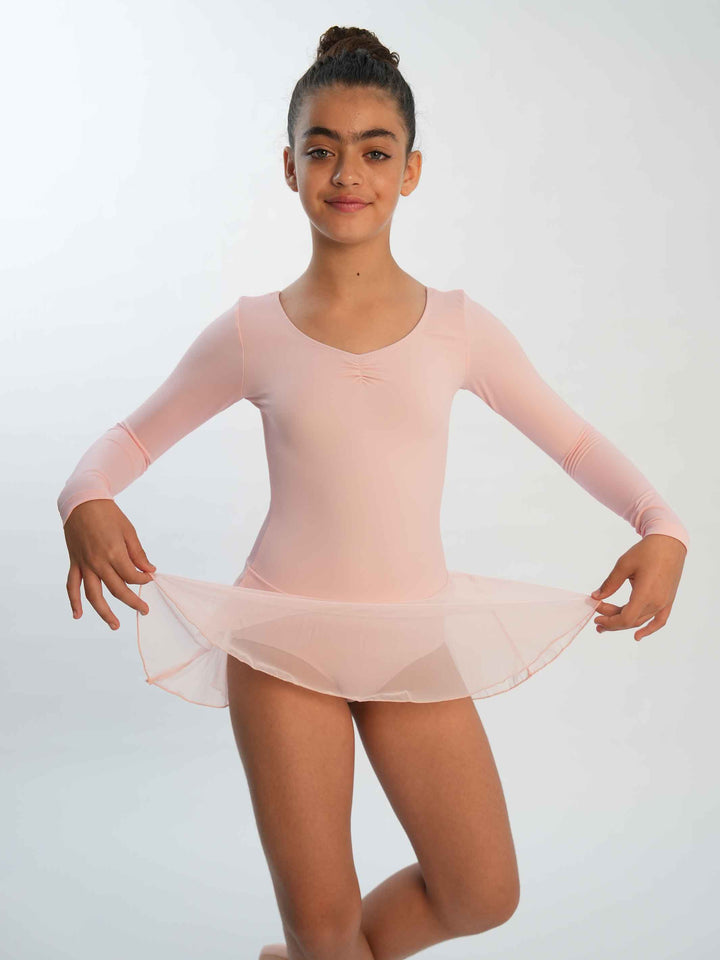 Vestido de ballet à mangas largas para niñas, avec pinçage à l&