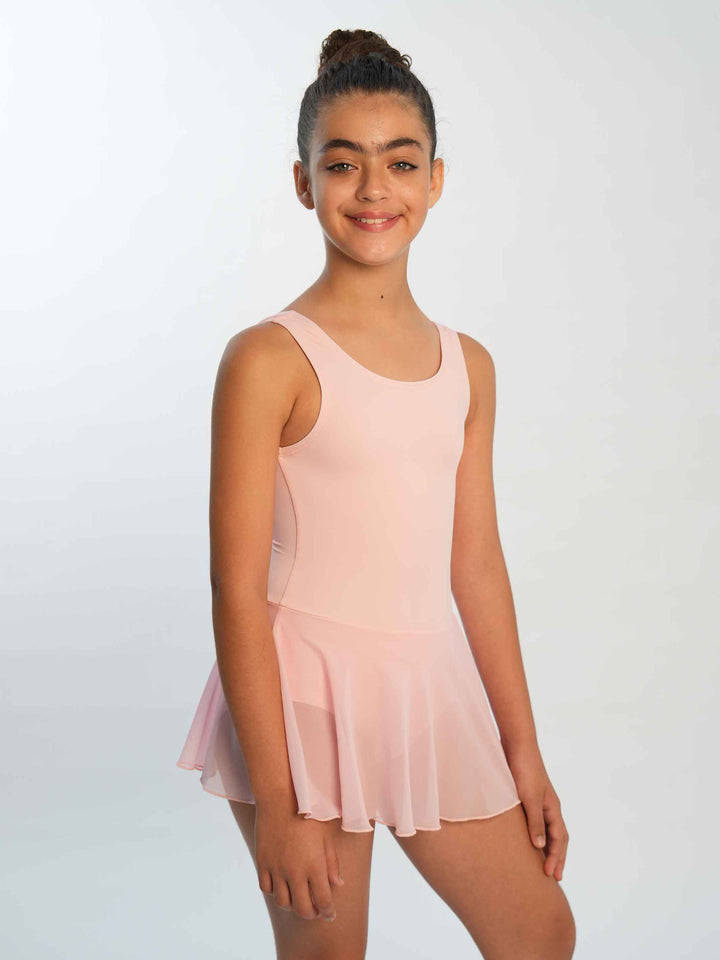 Vestido de ballet para niña à manches tank, falda fluido en mesh intégrée, couleur rosa clair