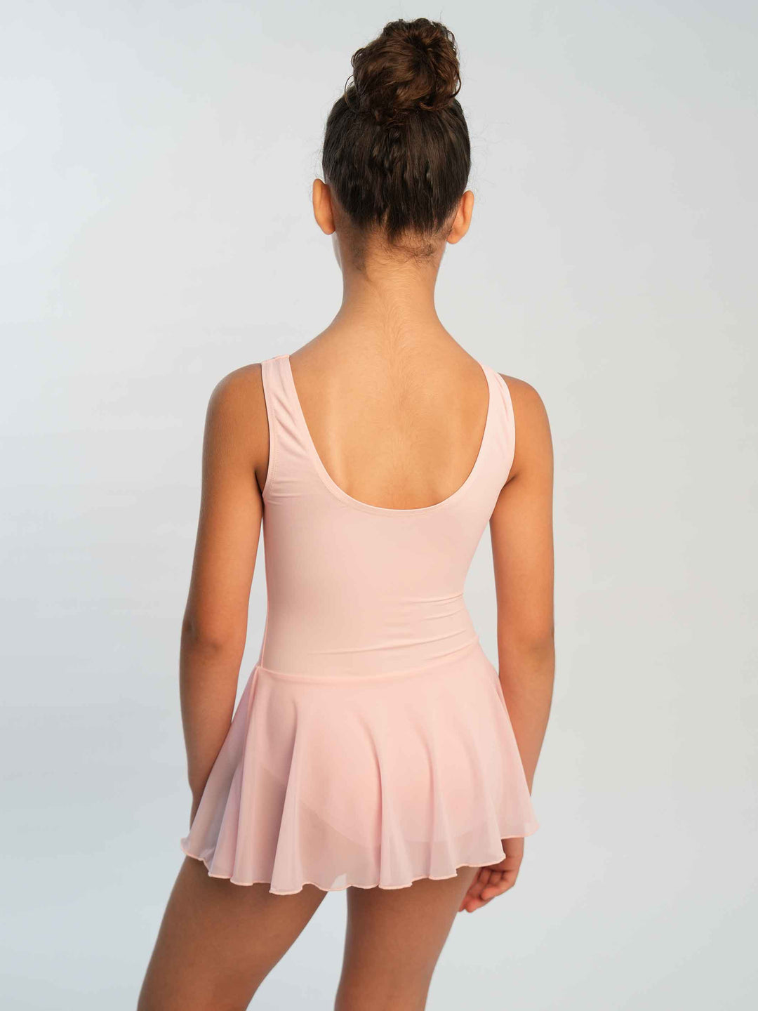 Vestido de ballet para niña à manches tank, falda fluido en mesh intégrée, couleur rosa clair - vue arrière