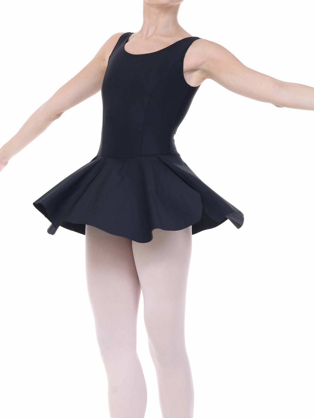 Vestido de danse negroe à bretelles larges – tissu elástico y coutures structurantes en le buste.