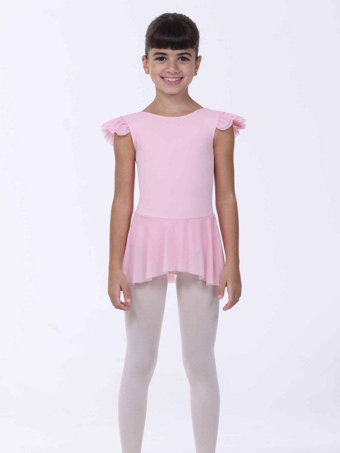 Vestido de danse rosa clair para niña – manches papillon y falda fluido intégrée.