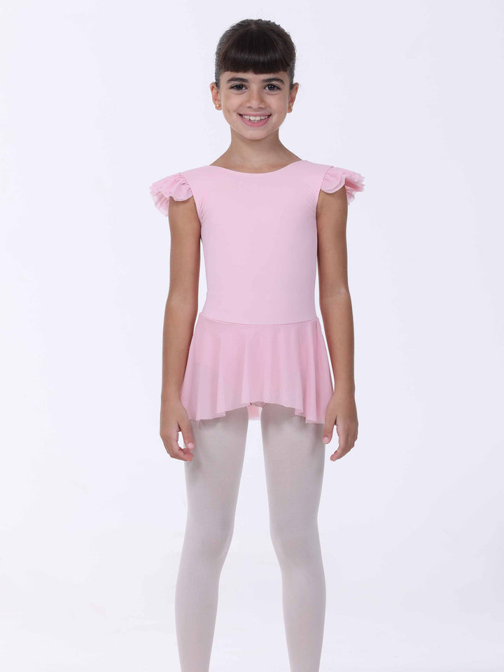 Vestido de danse rosa clair para niña – manches papillon y falda fluido intégrée.