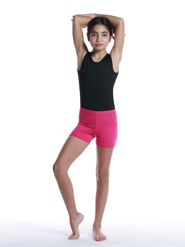 Short de gymnastique rosa vif para niña - vue latérale - comodidad y flexibilité