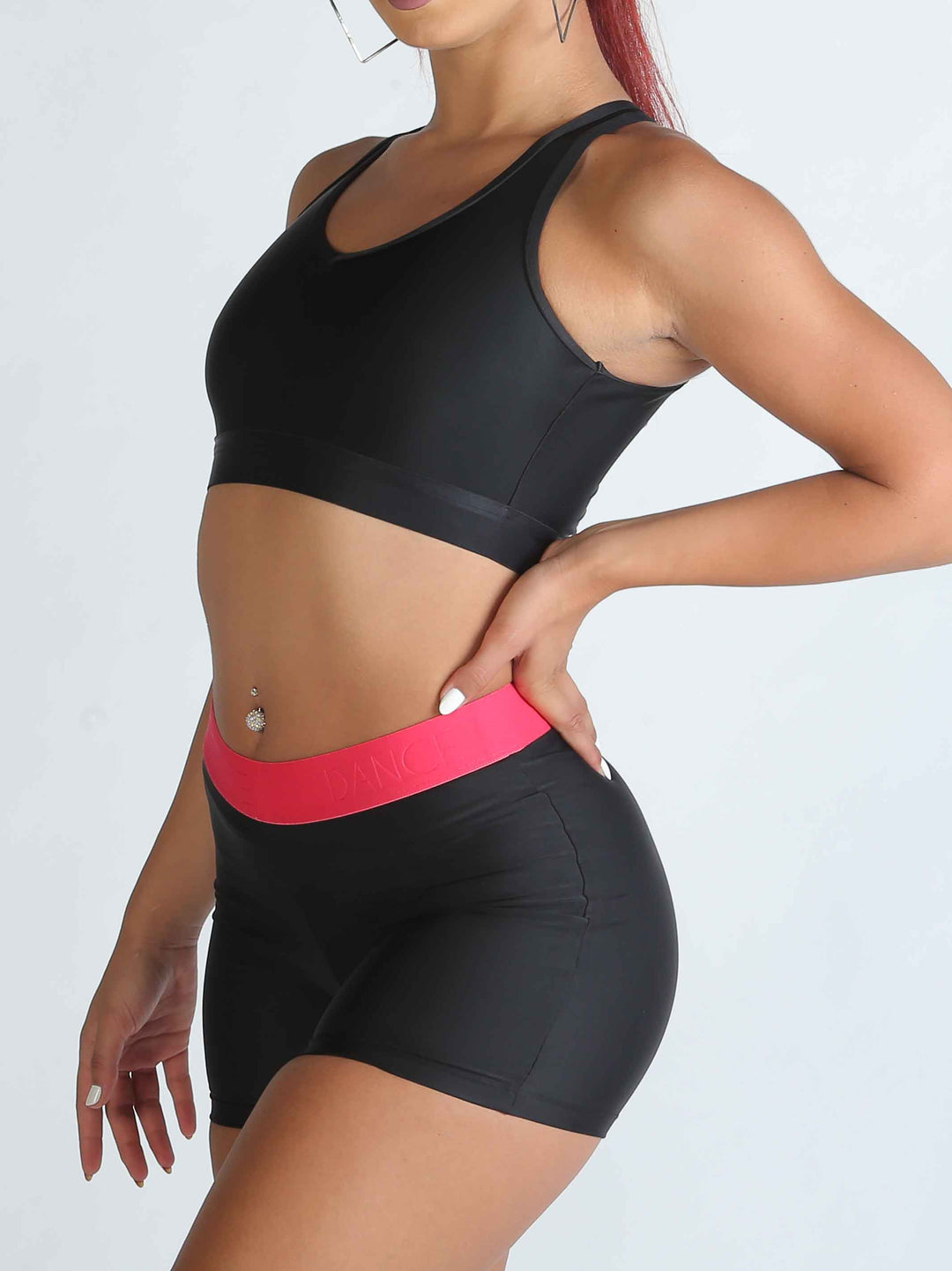 Short de danse taille basse rosa vif - vue latérale - bande élastique cómodo