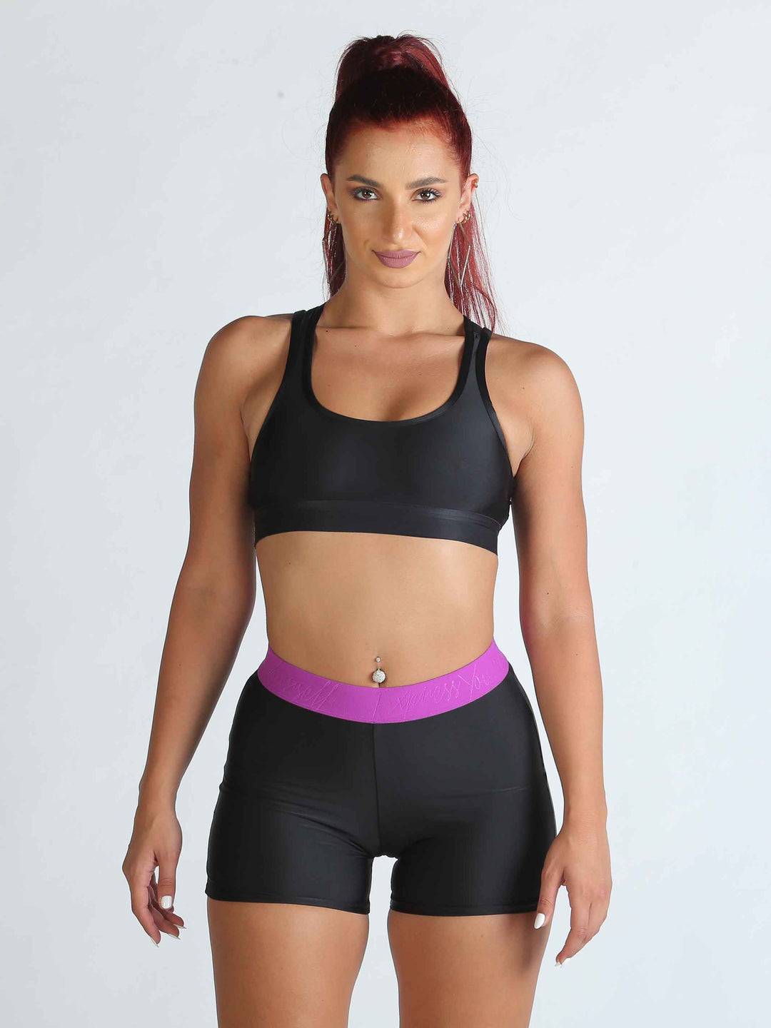 Short de danse taille basse violeta con large bande élastique - vue de face