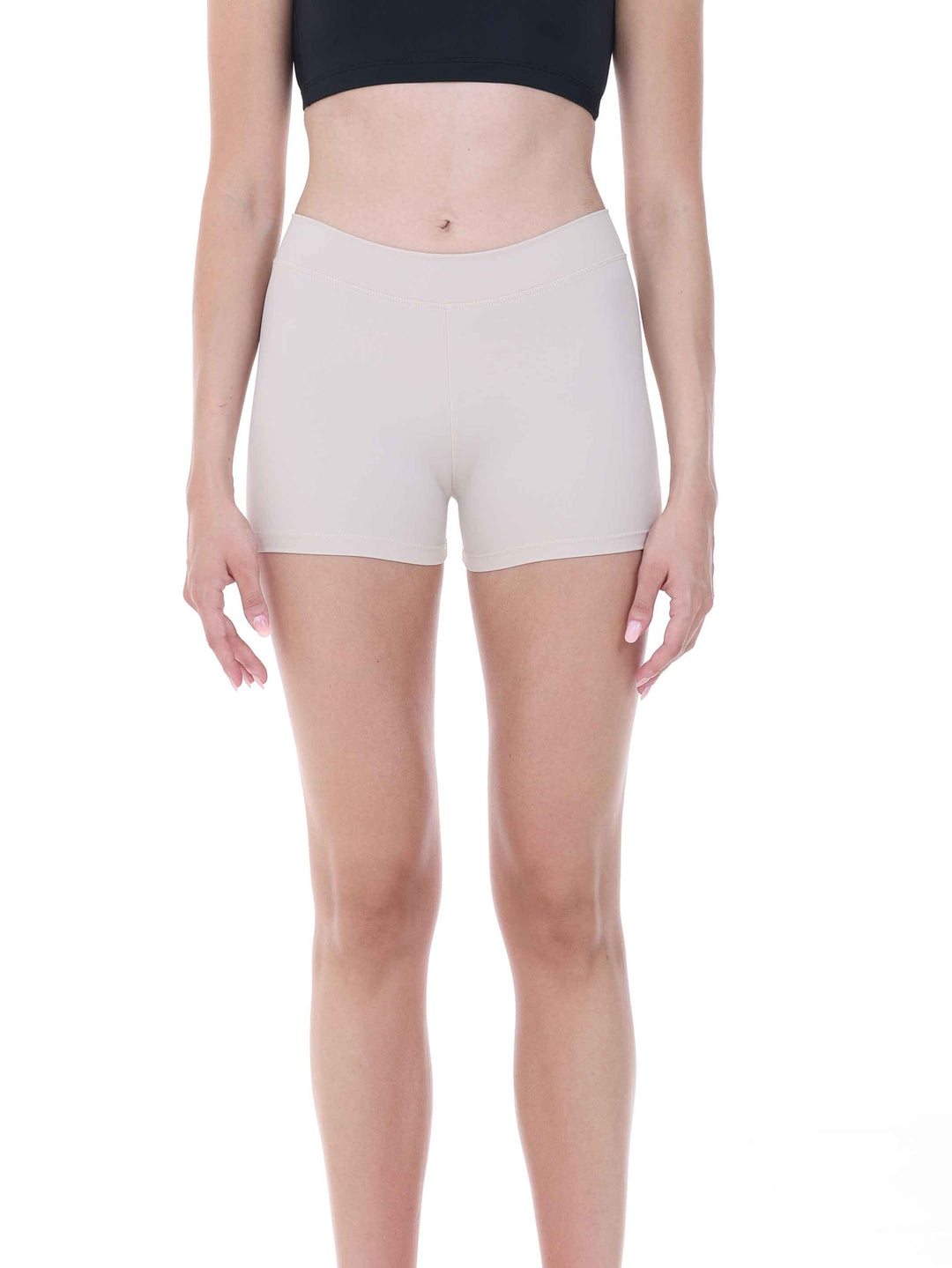 Short taille basse pour la danse et le yoga, coupe brief, couleur beige clair, para mujer - vue de face