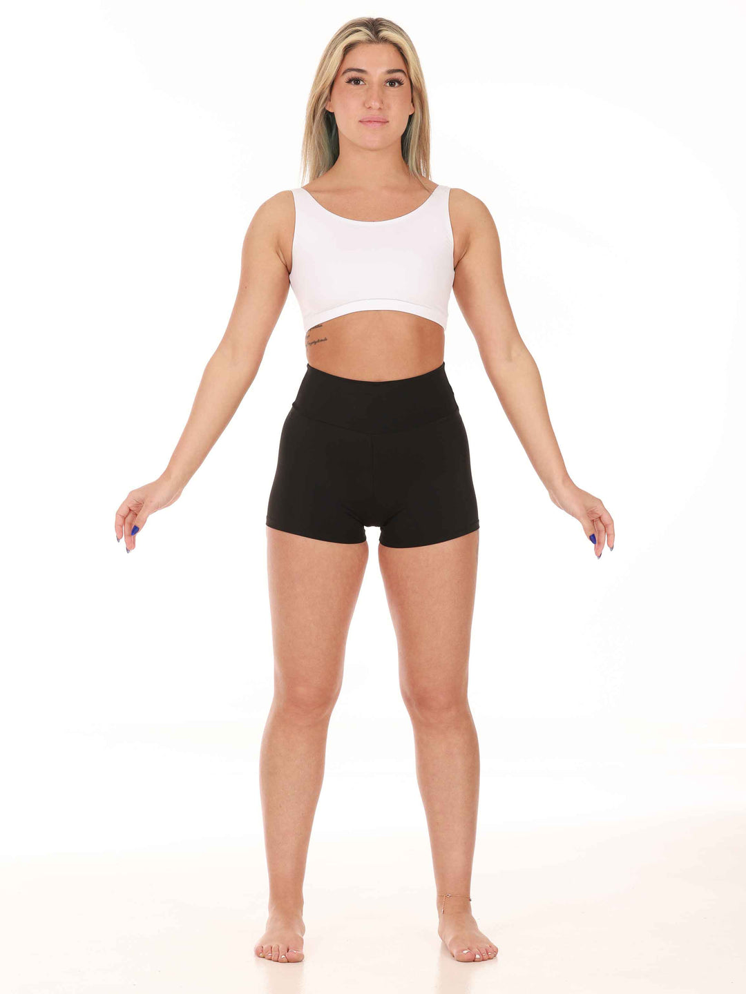 Short taille haute de danse et yoga para mujer, avec large ceinture de 8 cm pour un sujeción óptima, couleur negroe