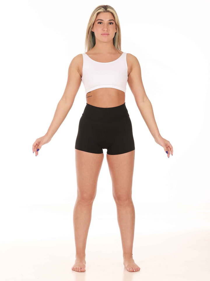 Short taille haute de danse et yoga para mujer, avec large ceinture de 8 cm pour un sujeción óptima, couleur negroe